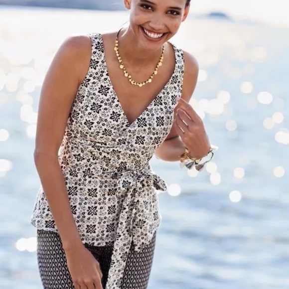 Boden Tops - Boden Riviera Faux Wrap Belt Floral Linen Top